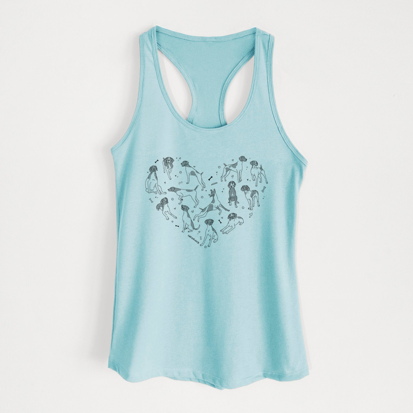 'Heart Full of German Shorthaired Pointers' design on a Cancun Blue Women's racerback tanktop