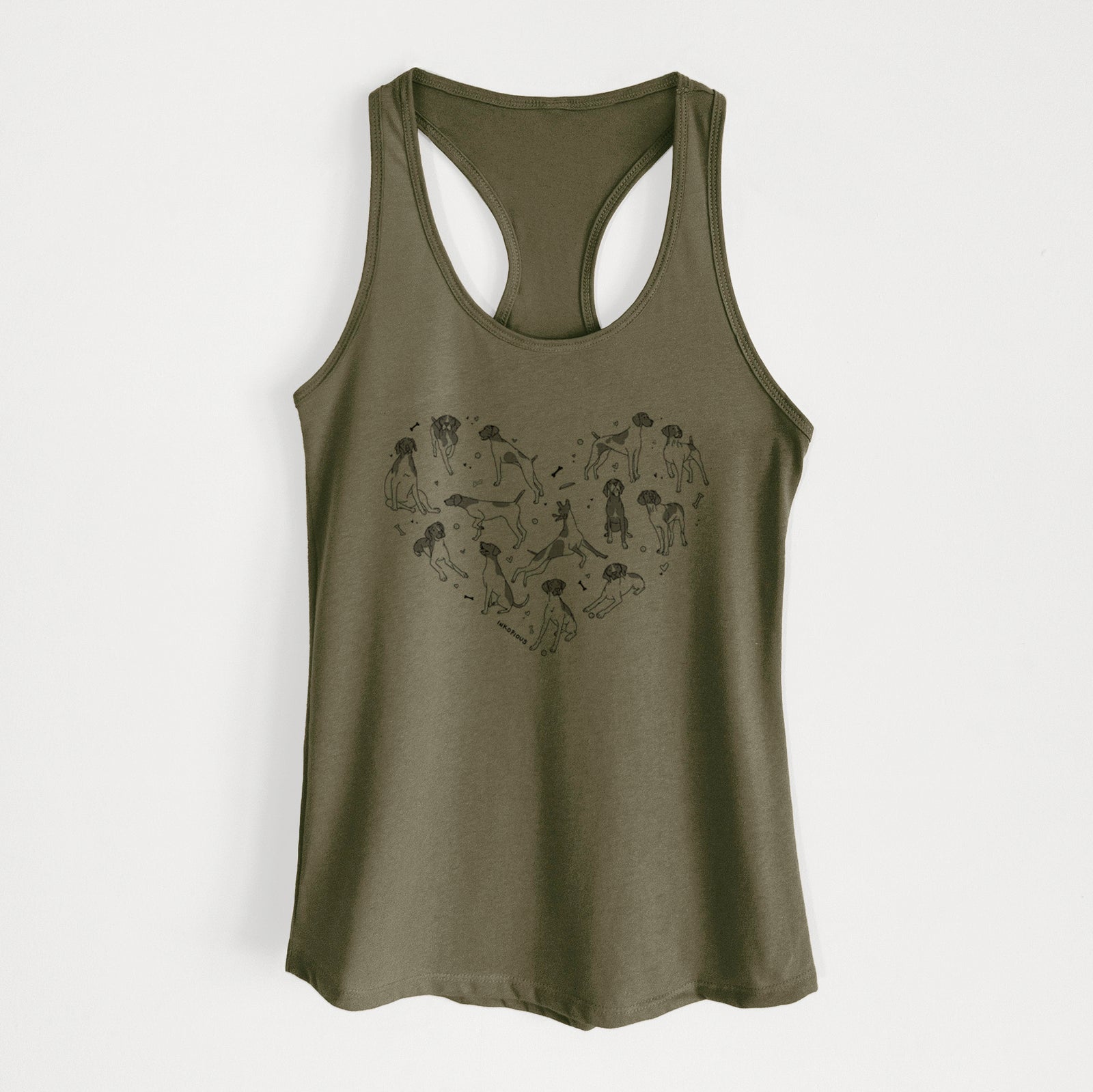 'Heart Full of German Shorthaired Pointers' design on a Military Green Women's racerback tanktop