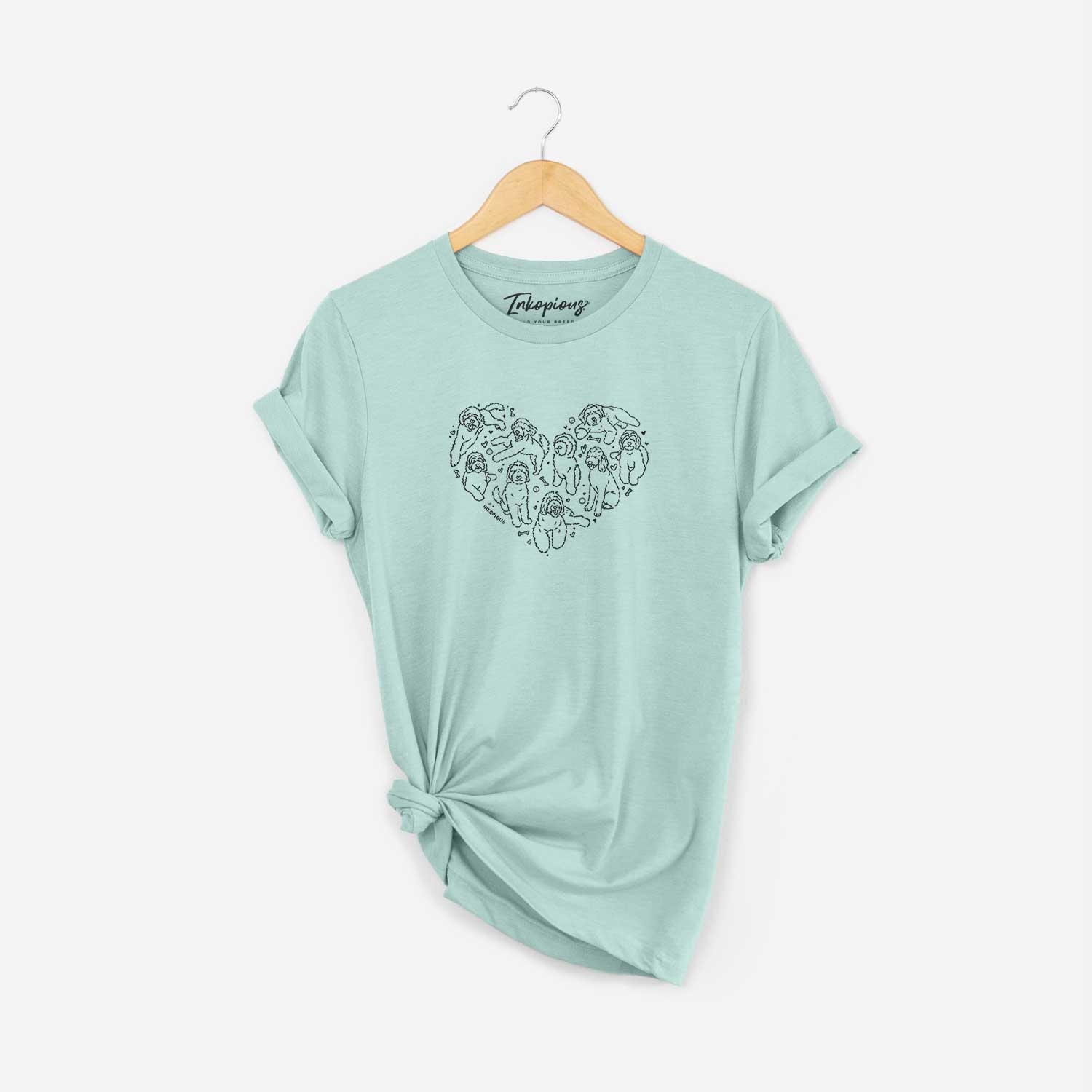 'Heart Full of Goldendoodles' design on a Heather Sage Unisex crewneck