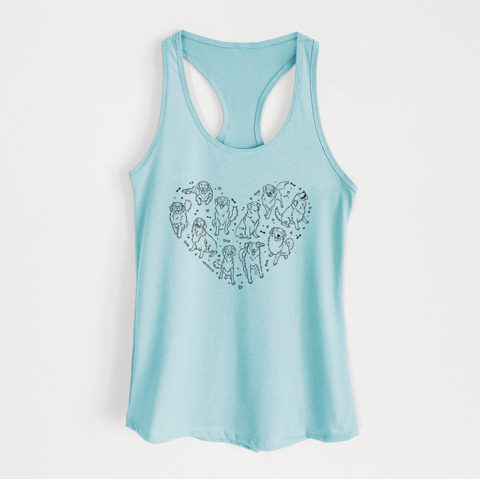 'Heart Full of Golden Retrievers' design on a Cancun Blue Women's racerback tanktop