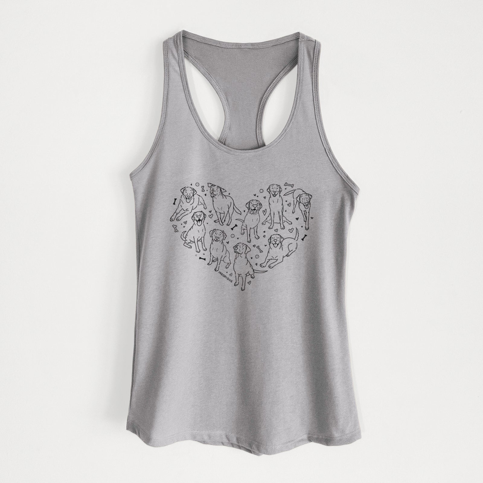 'Heart Full of Labradors' design on a Heather Grey Women's racerback tanktop