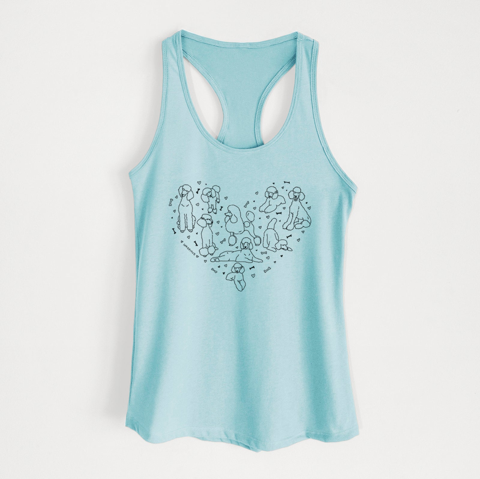 'Heart Full of Poodles' design on a Cancun Blue Women's racerback tanktop