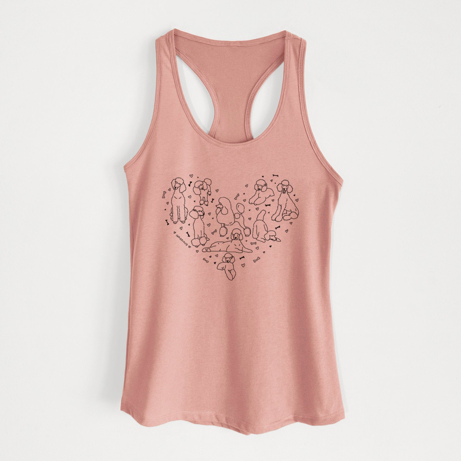 'Heart Full of Poodles' design on a Desert Pink Women's racerback tanktop