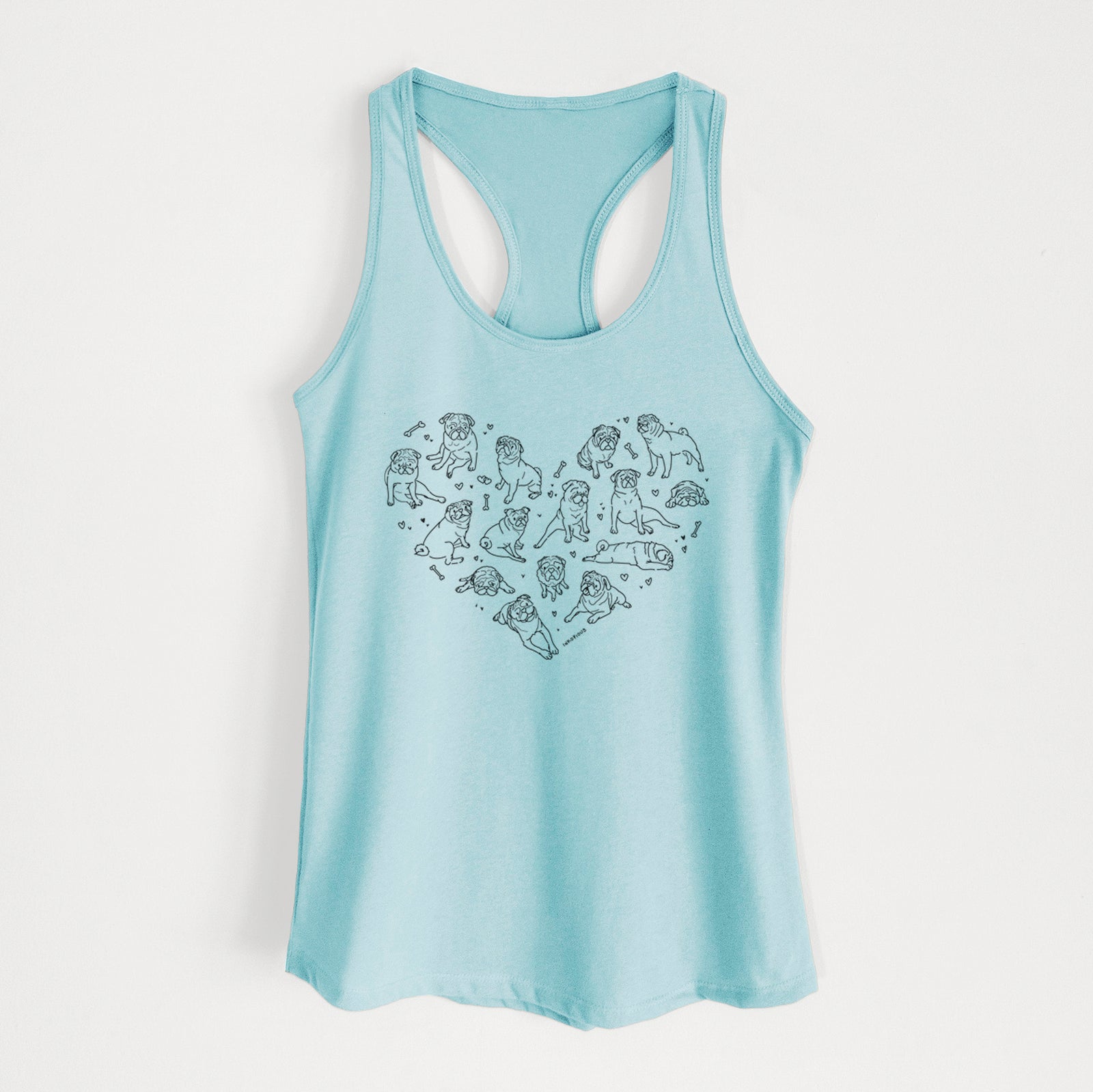 'Heart Full of Pugs' design on a Cancun Blue Women's racerback tanktop