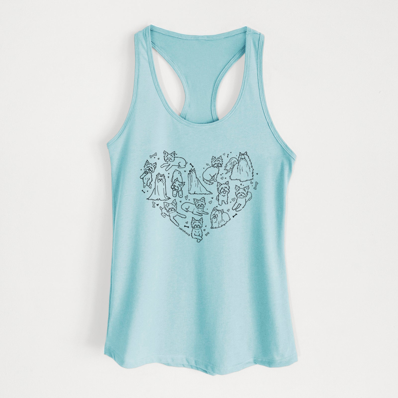 'Heart Full of Yorkshire Terriers' design on a Cancun Blue Women's racerback tanktop