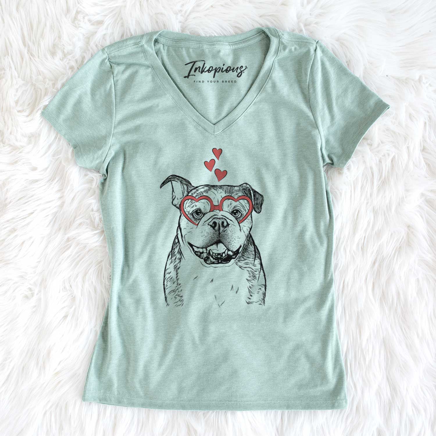 Valentine Agatha the Boston Bulldog - Women's V-neck Shirt