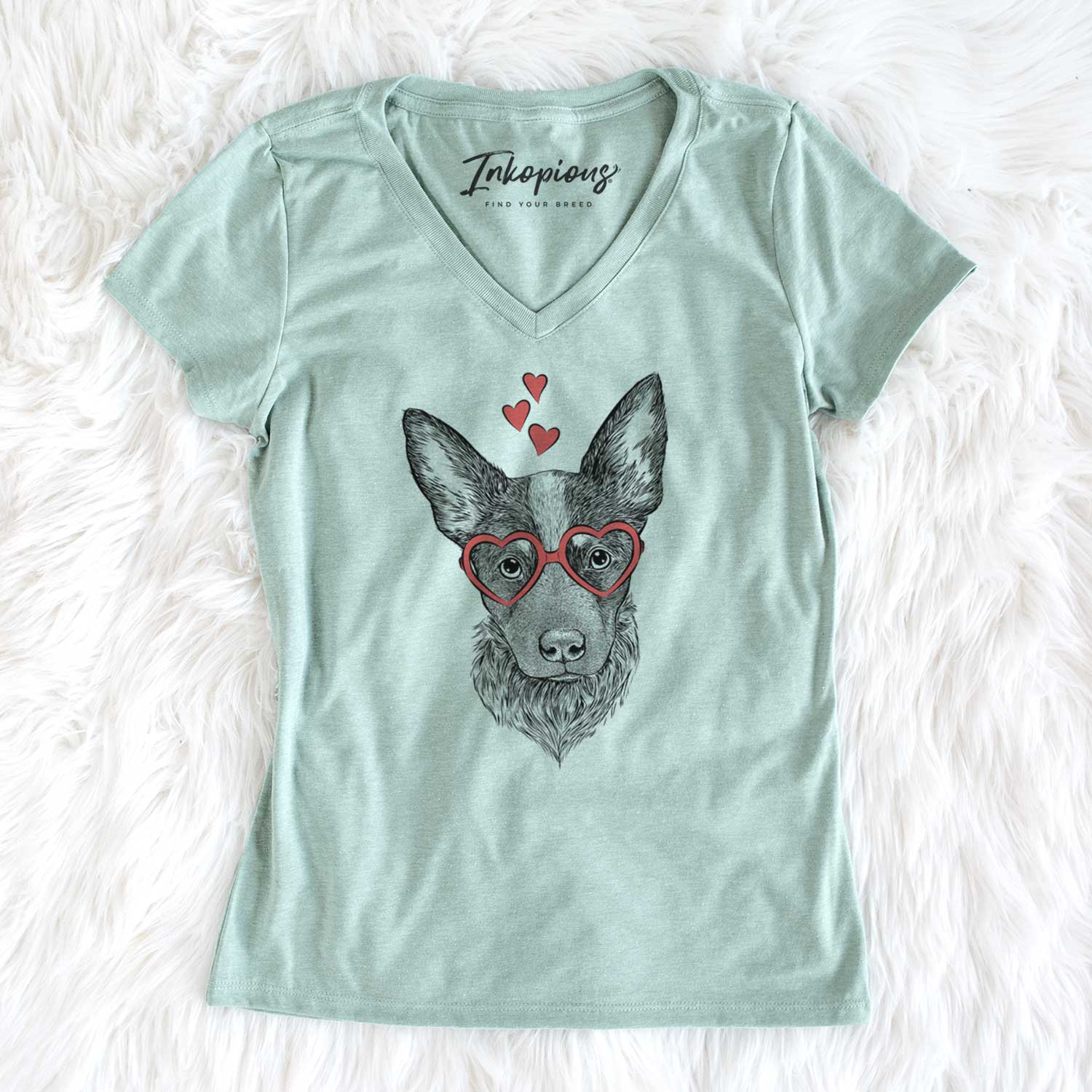 Valentine Bella the Blue Heeler Puppy - Women's V-neck Shirt