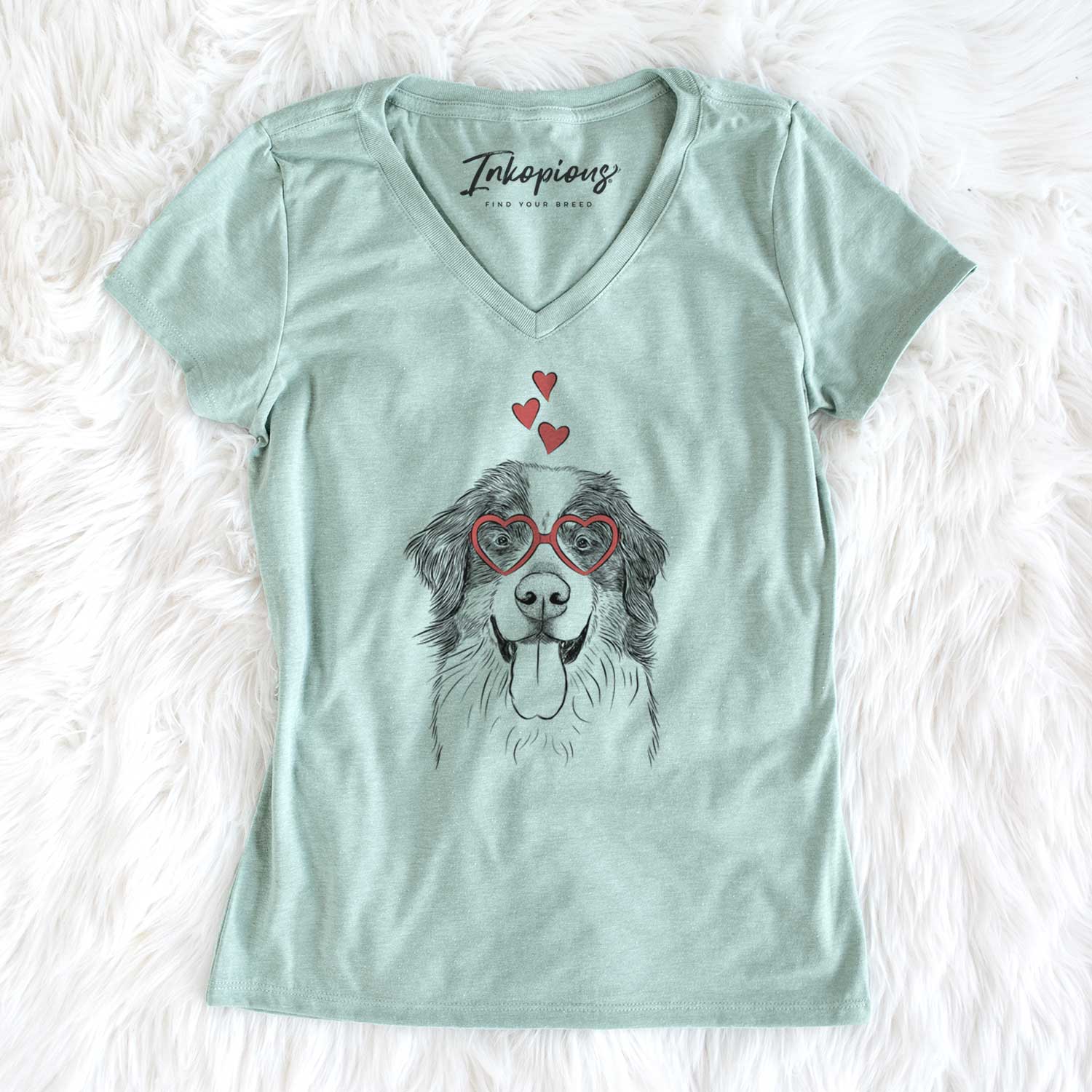 Valentine Blaze the Bernese Mountain Dog - Women's V-neck Shirt