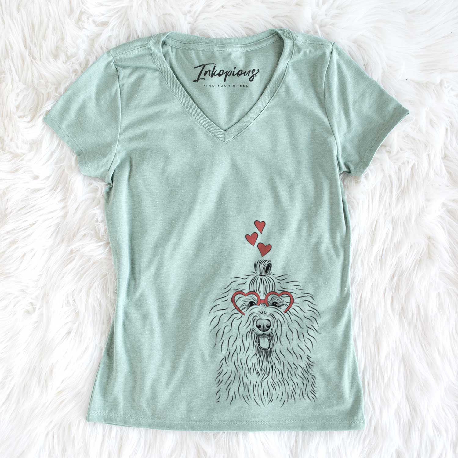 Valentine Brody the Old English Sheepdog - Women's V-neck Shirt