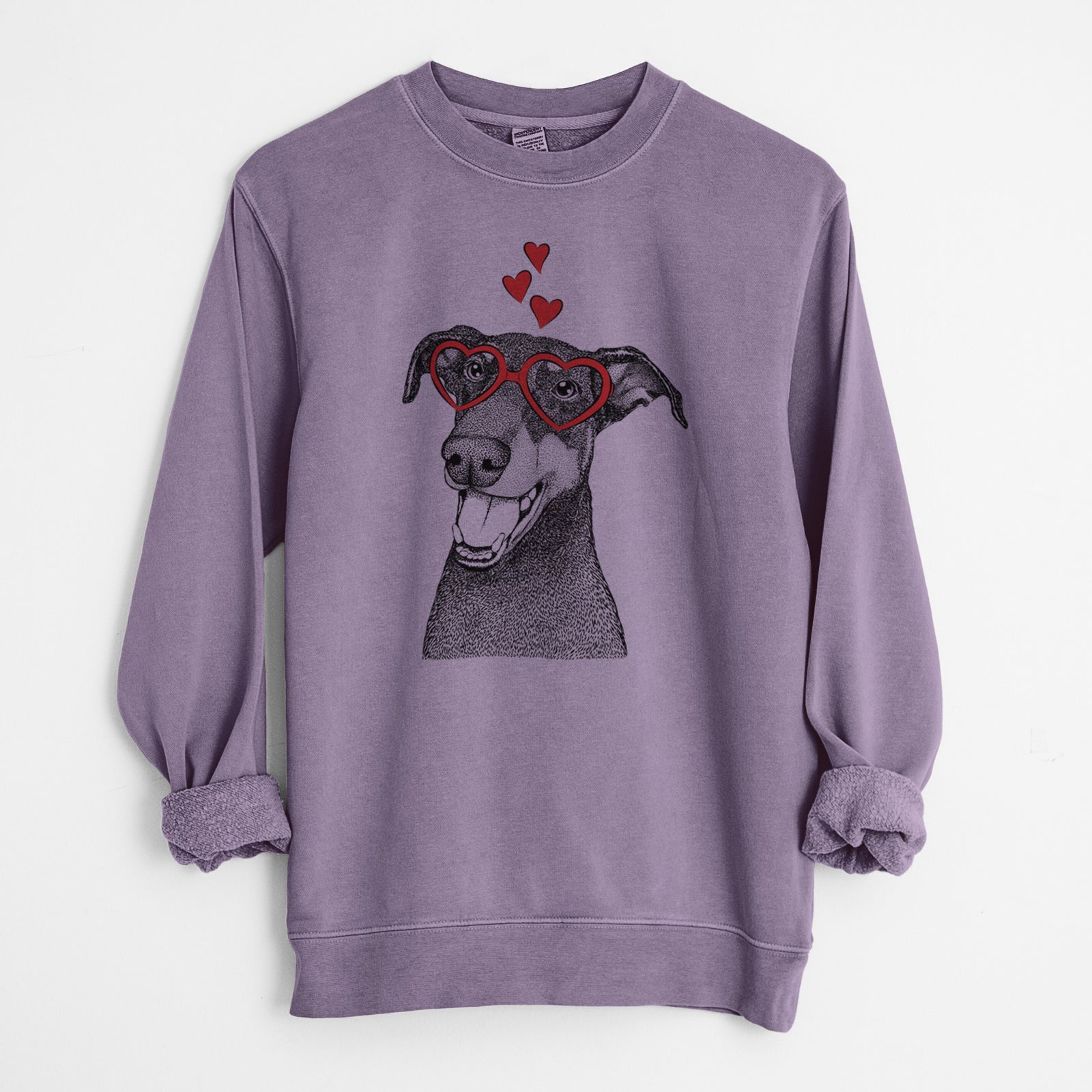 Valentine Bunnie the Doberman Pinscher - Unisex Pigment Dyed Crew Sweatshirt