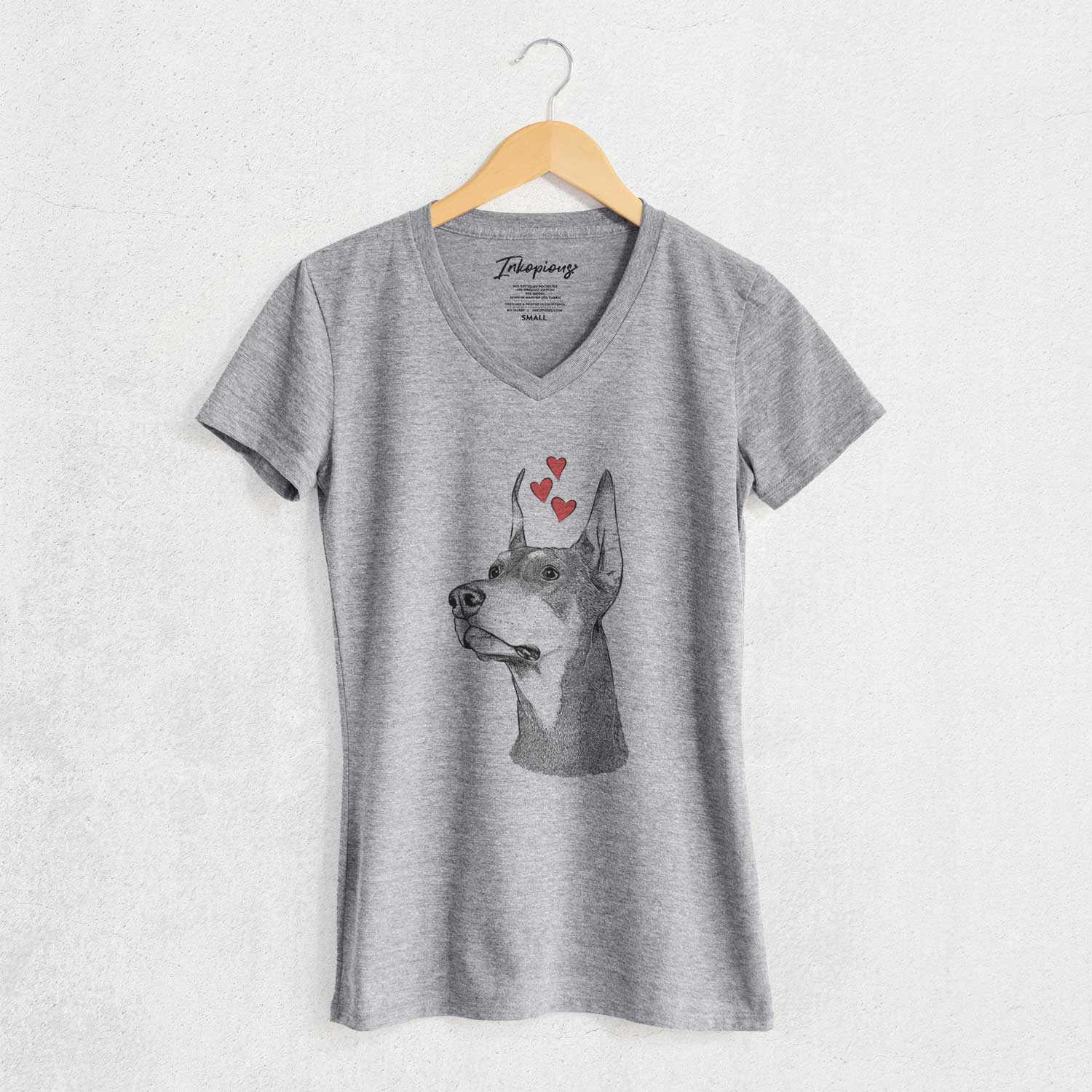 Valentine Cenza the Doberman Pinscher - Women's V-neck Shirt