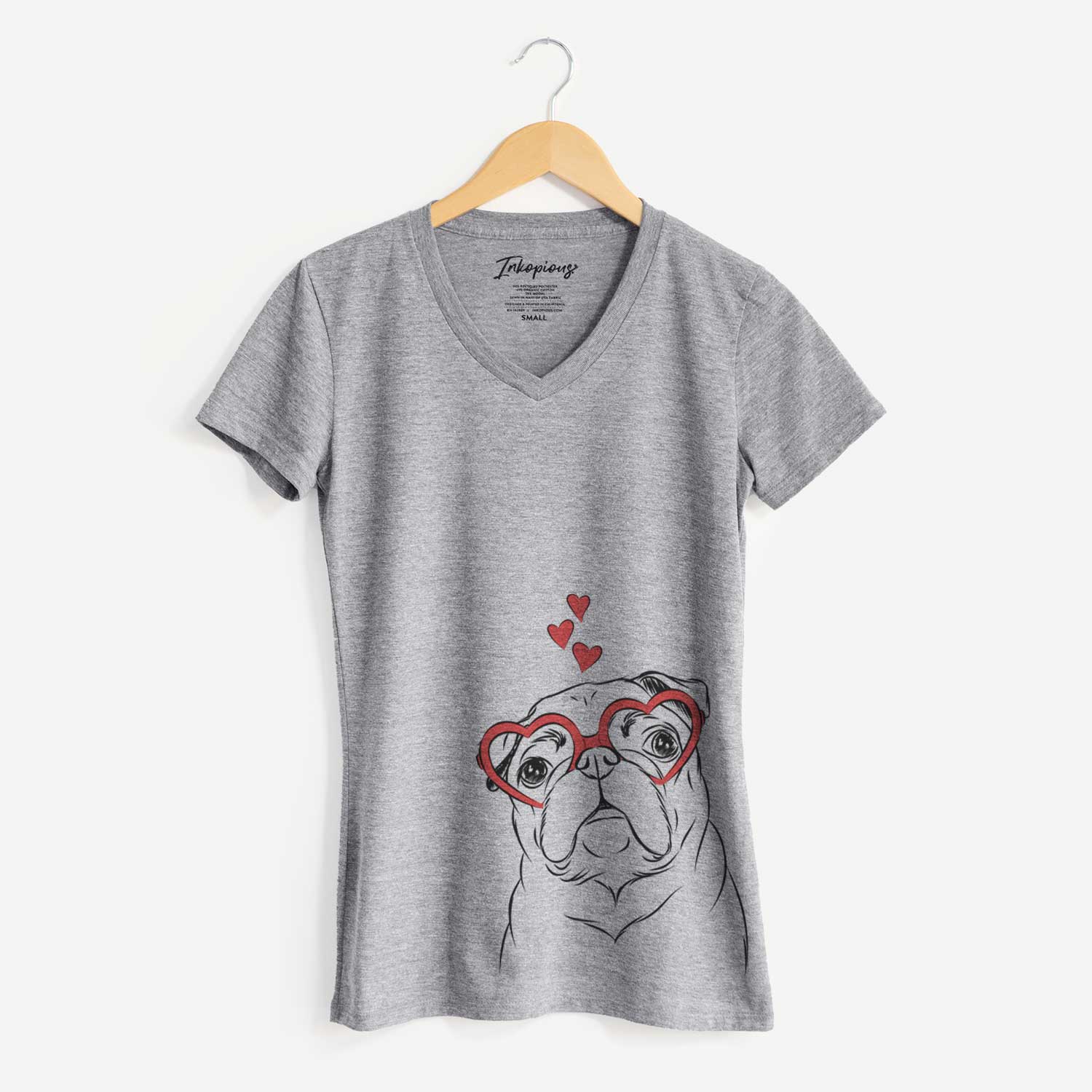 Valentine Darling Chloe the Pug - Women's V-neck Shirt