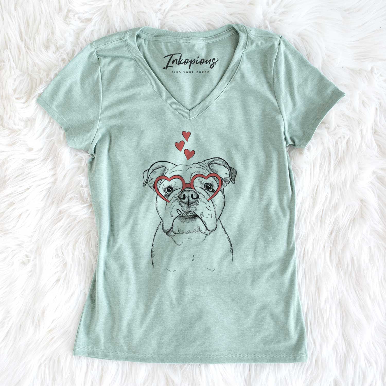 Valentine Dazy the English Bulldog - Women's V-neck Shirt