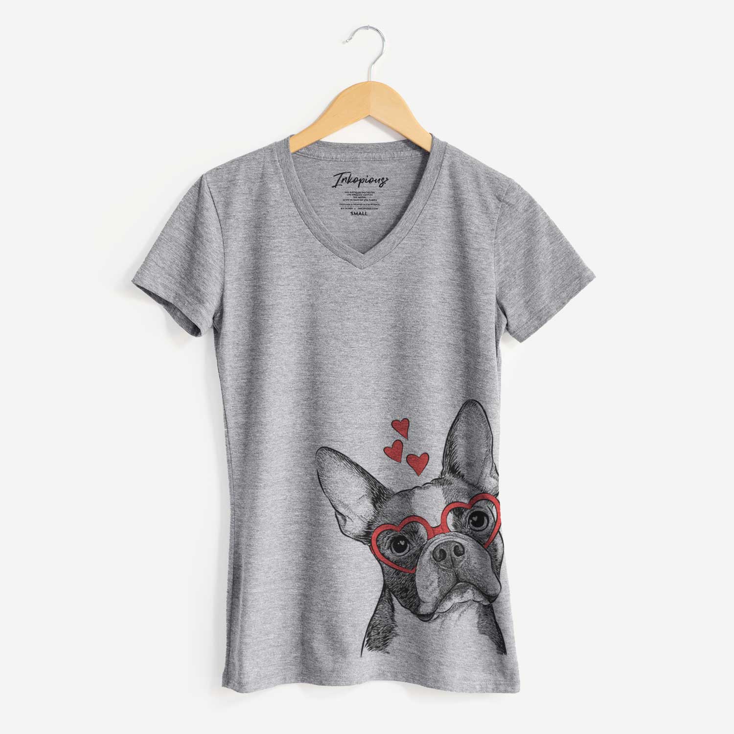 Valentine Dee Dee the Boston Terrier - Women's V-neck Shirt
