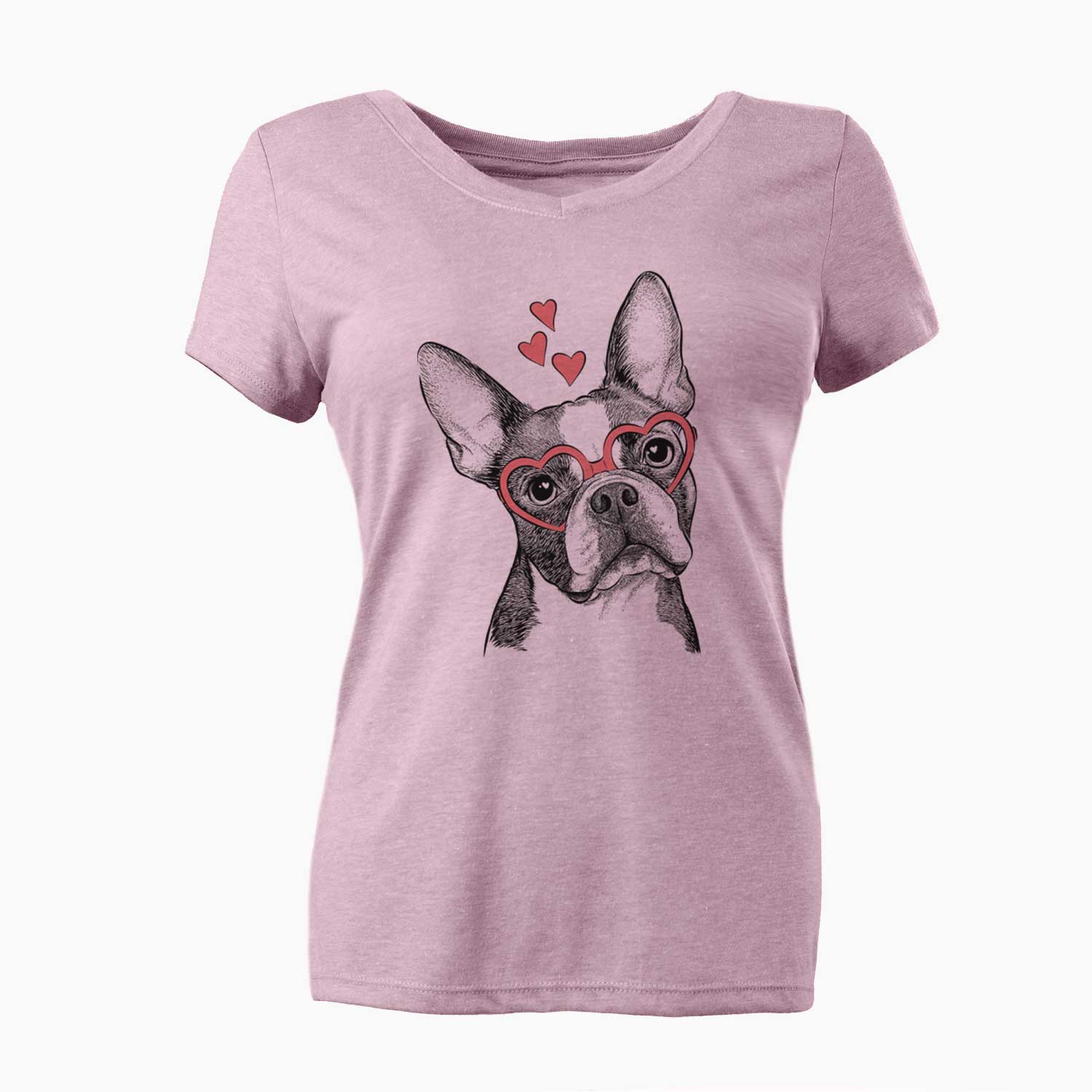Valentine Dee Dee the Boston Terrier - Women's V-neck Shirt