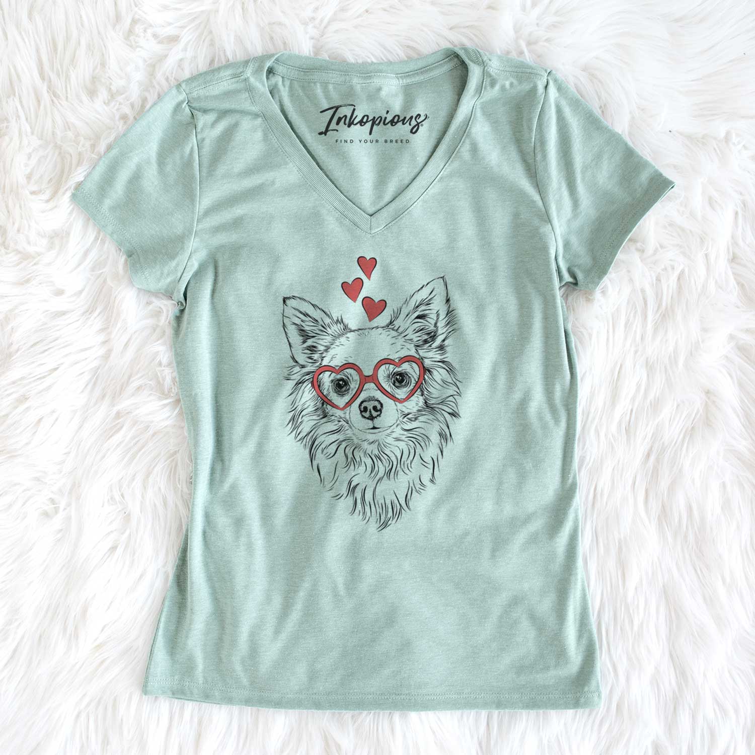 Valentine Emma the Longhaired Chihuahua - Women's V-neck Shirt