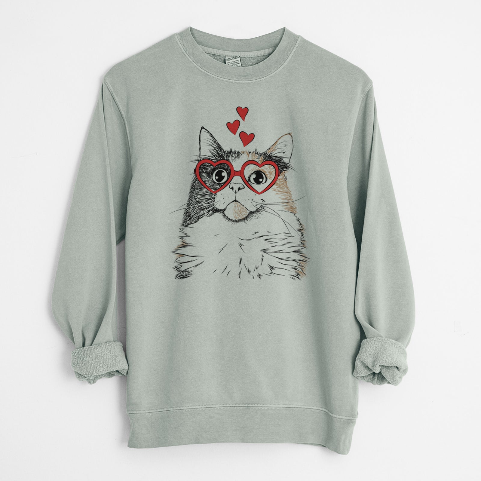 Valentine Greta the Calico Cat - Unisex Pigment Dyed Crew Sweatshirt