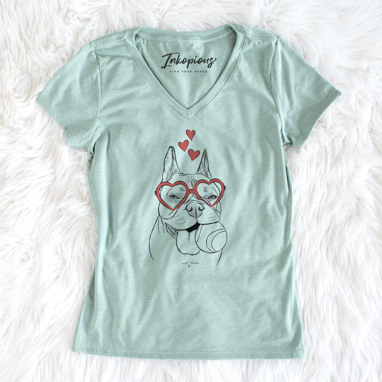 Valentine Happy Franco the French Bulldog - Women's V-neck Shirt