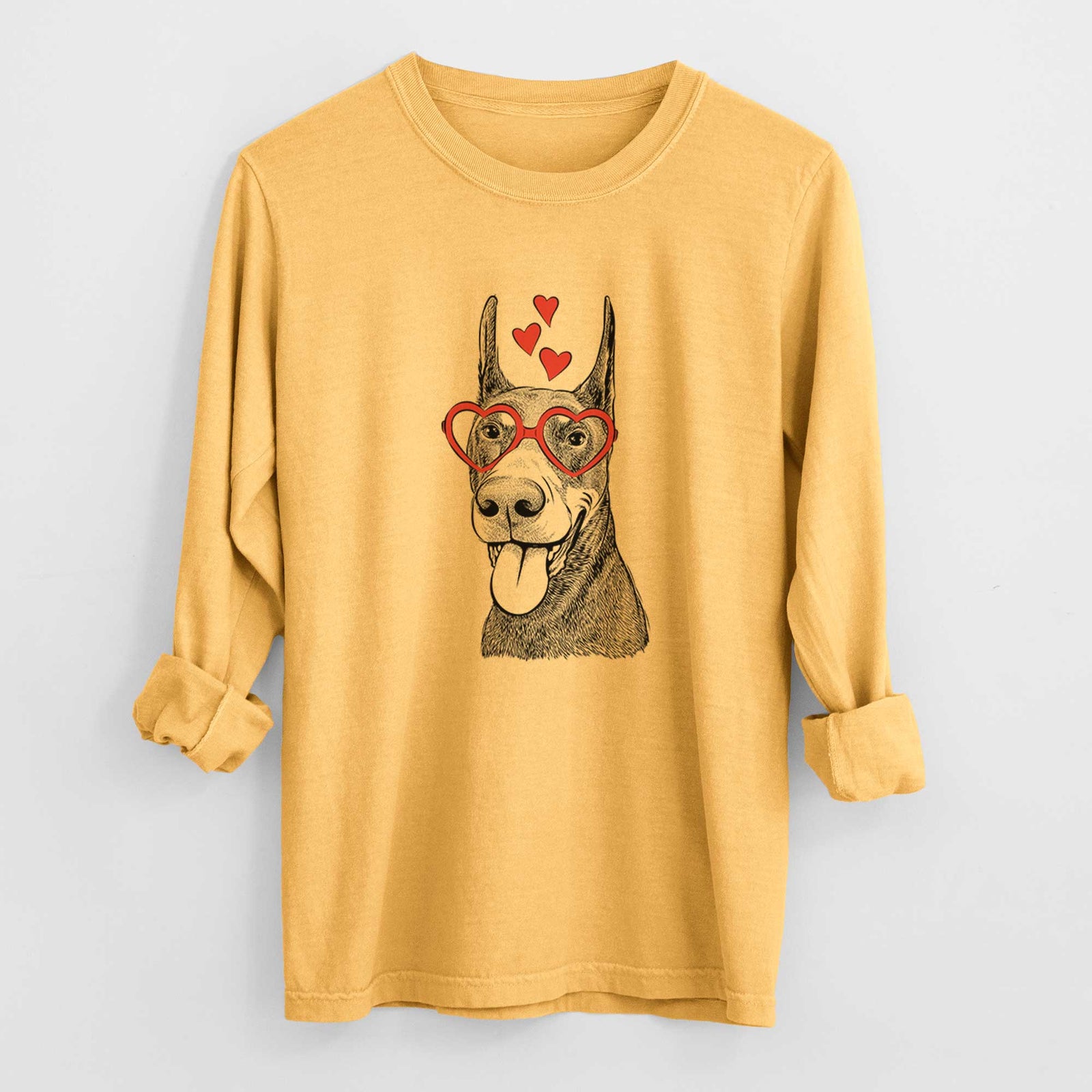 Valentine Happy Sunny the Doberman Pinscher - Heavyweight 100% Cotton Long Sleeve