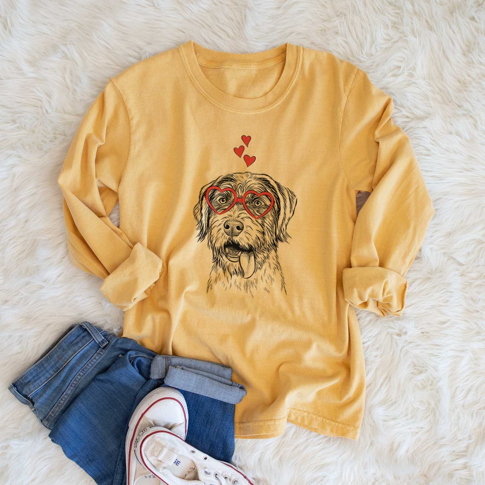 Valentine Hazel the German Wirehaired Pointer Mix - Heavyweight 100% Cotton Long Sleeve