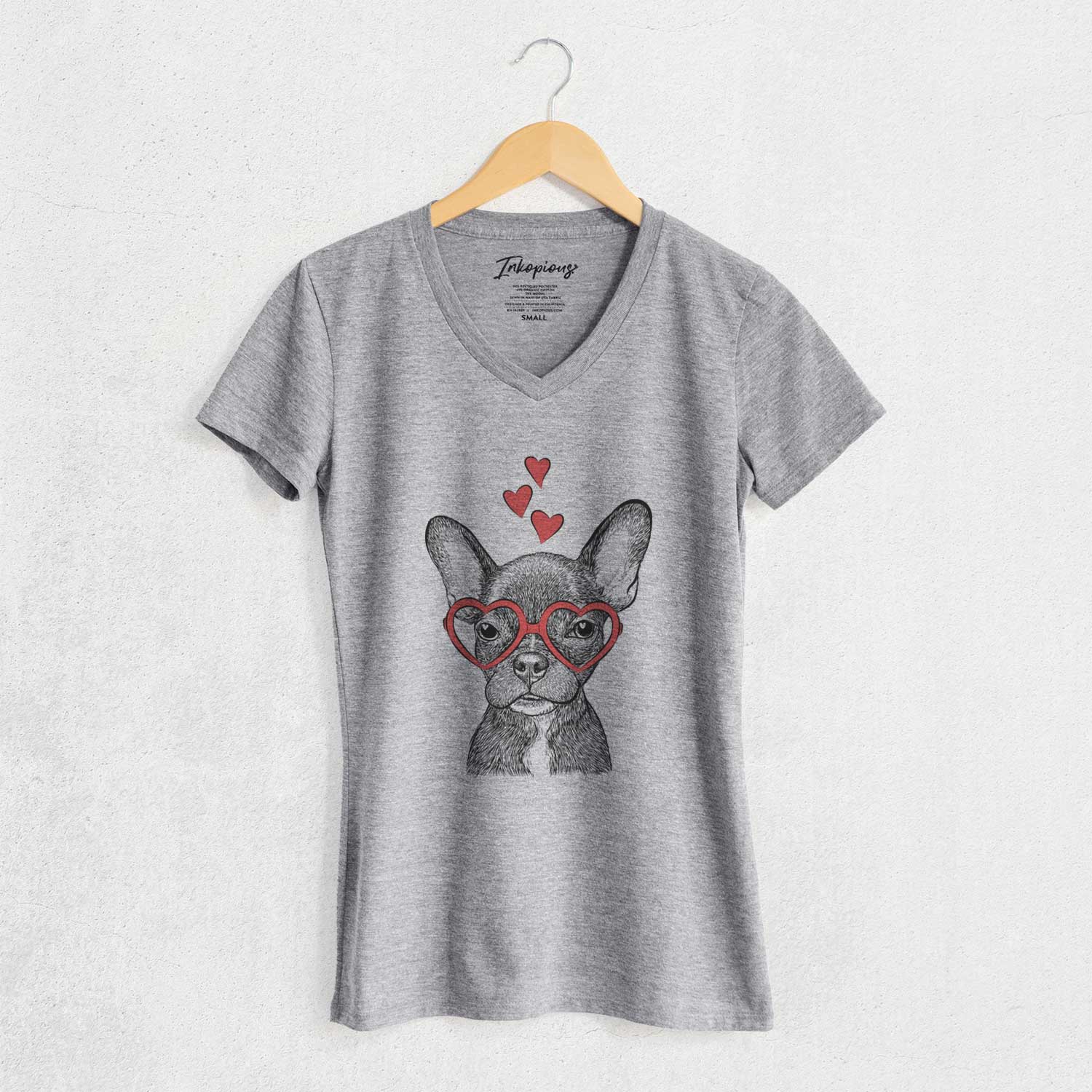 Valentine Henry the French Bulldog - Women's V-neck Shirt