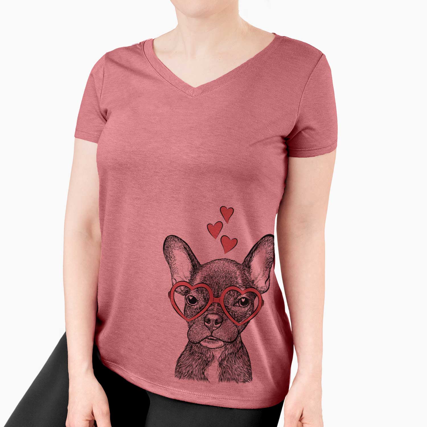Valentine Henry the French Bulldog - Women's V-neck Shirt