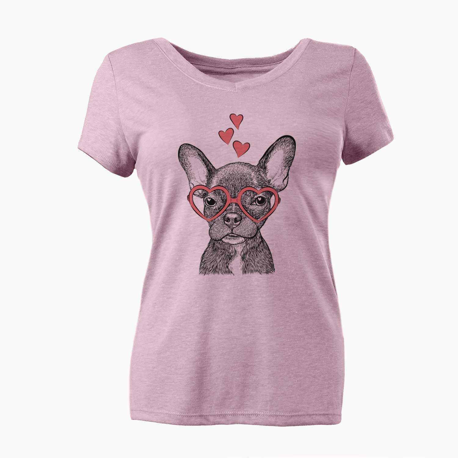 Valentine Henry the French Bulldog - Women's V-neck Shirt