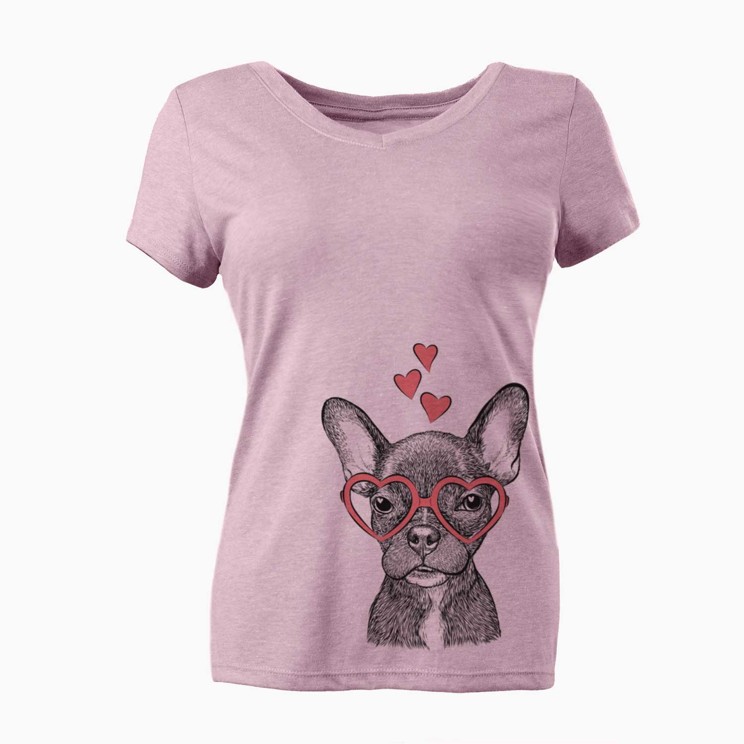 Valentine Henry the French Bulldog - Women's V-neck Shirt