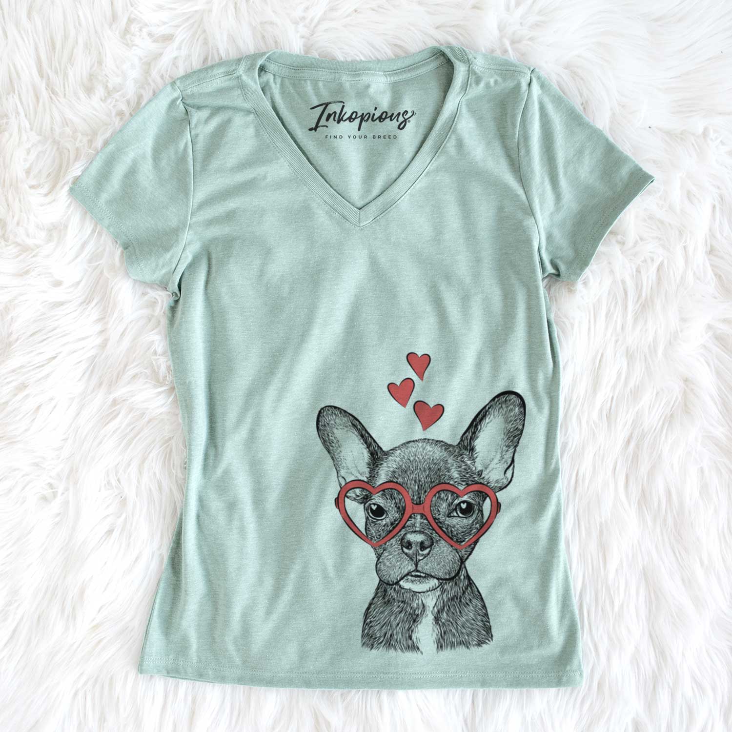 Valentine Henry the French Bulldog - Women's V-neck Shirt