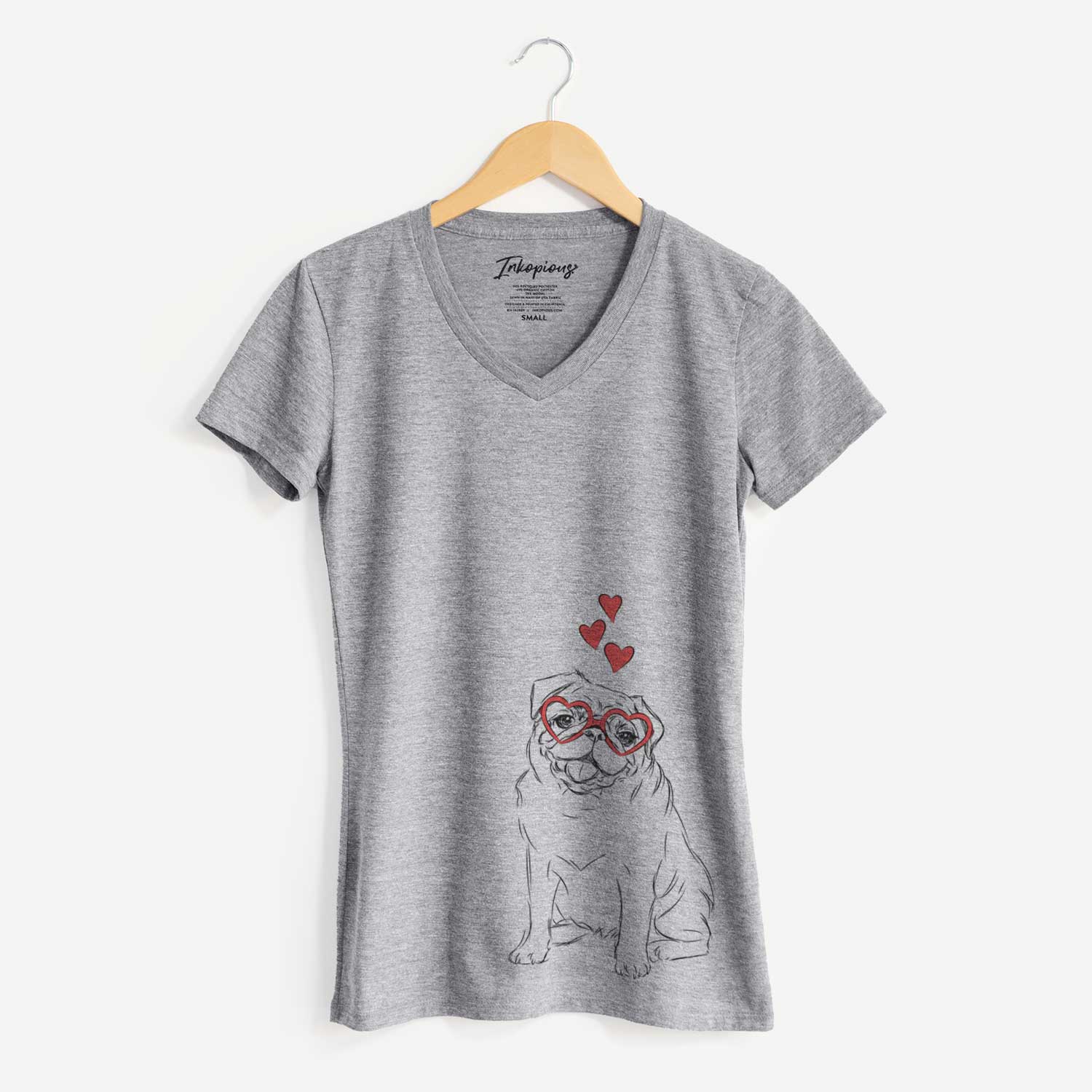 Valentine Higgins the Pug - Women's V-neck Shirt