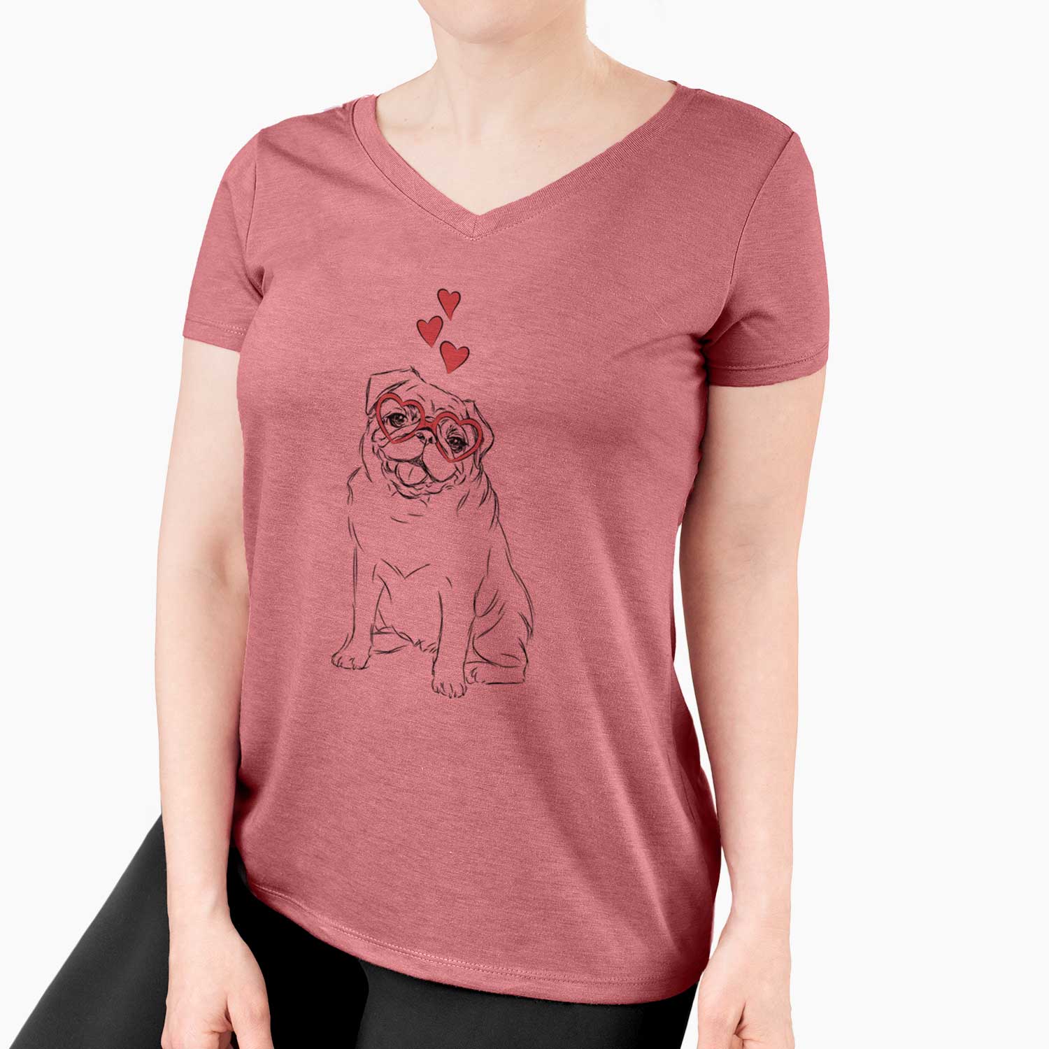 Valentine Higgins the Pug - Women's V-neck Shirt