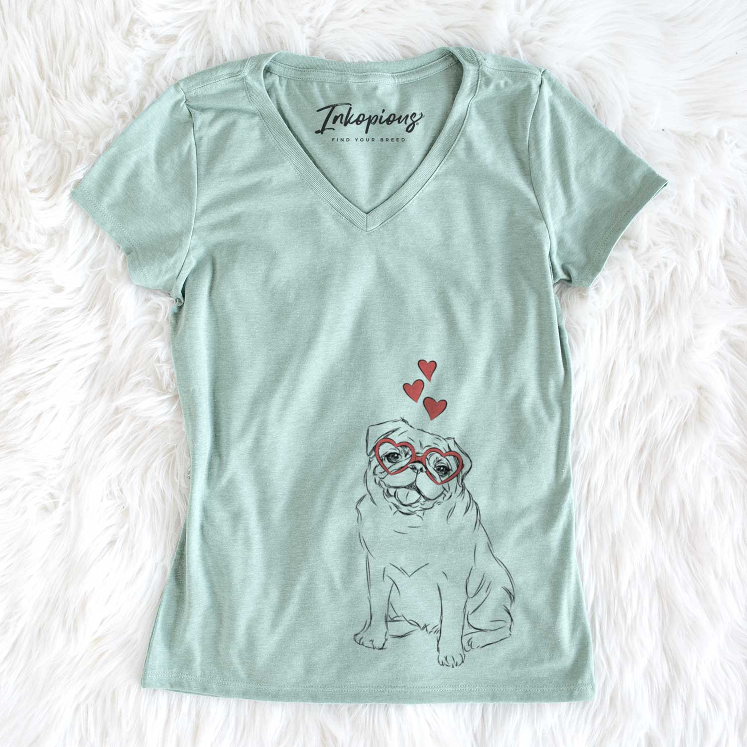 Valentine Higgins the Pug - Women's V-neck Shirt