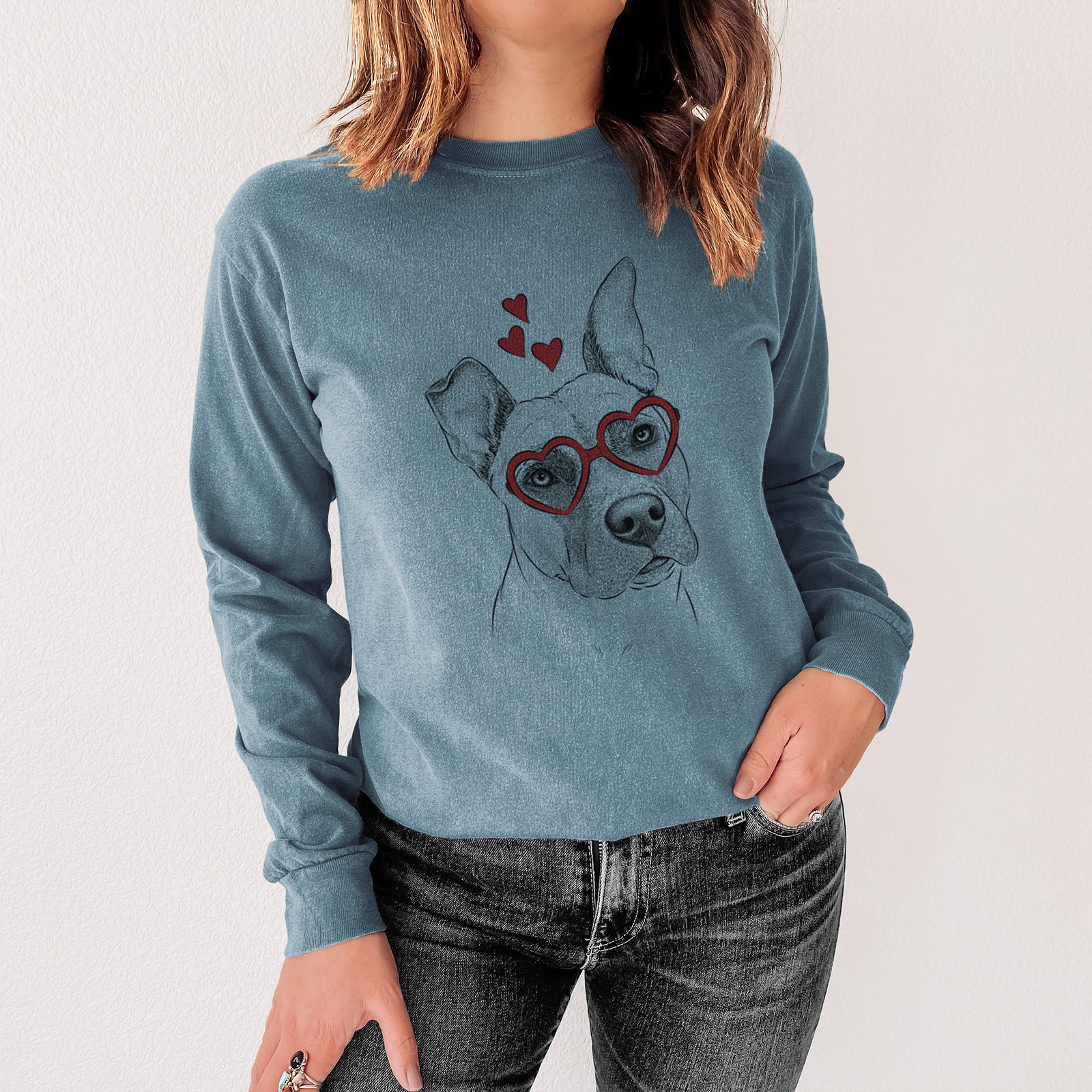 Valentine Ivy the Pitbull Mix - Heavyweight 100% Cotton Long Sleeve