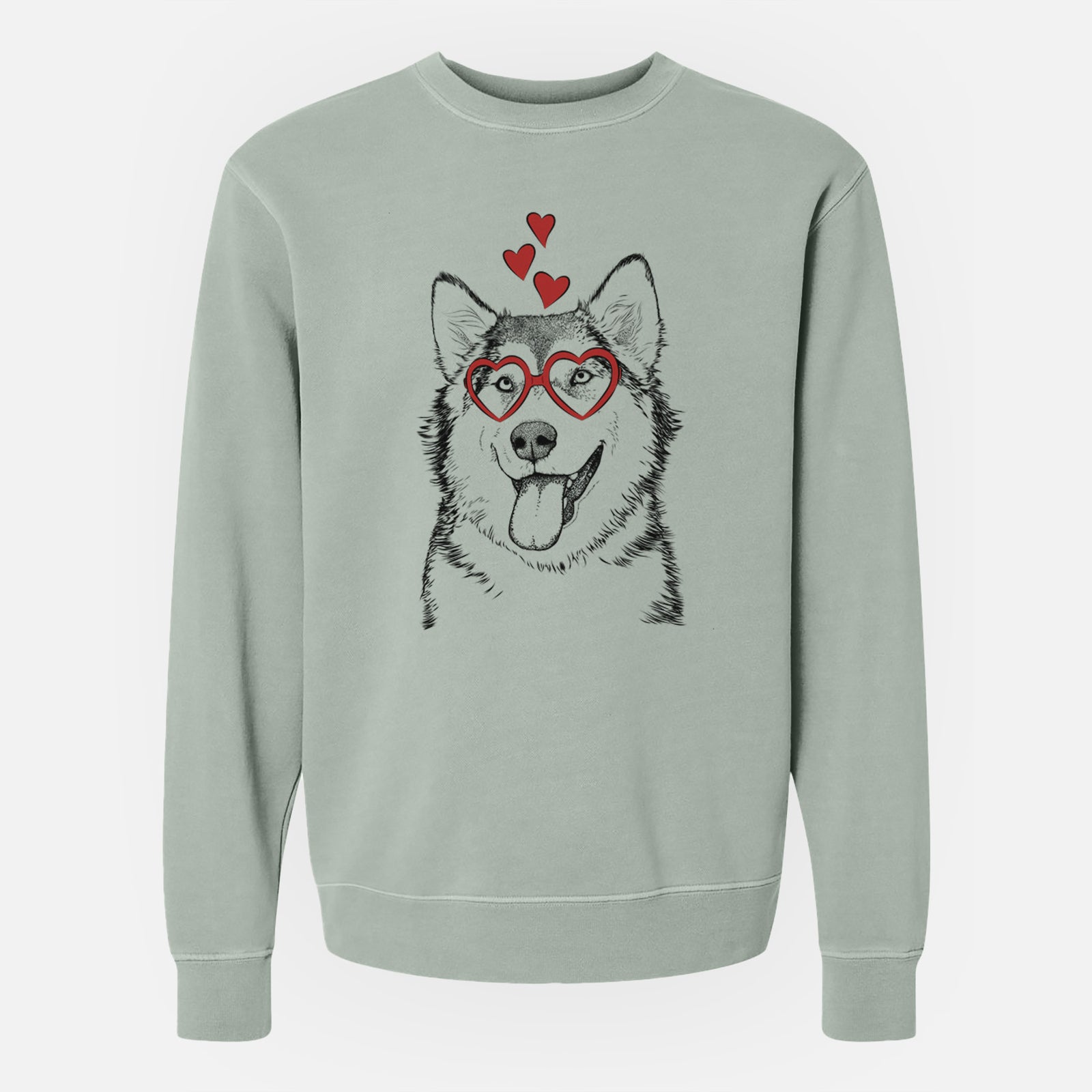 Valentine Kaskae the Alaskan Malamute - Unisex Pigment Dyed Crew Sweatshirt