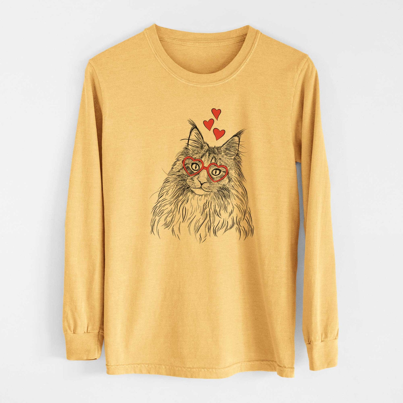 Valentine Kiki the Maine Coon Cat - Heavyweight 100% Cotton Long Sleeve
