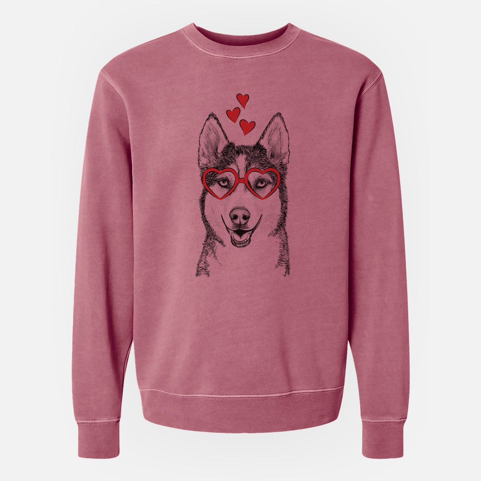 Valentine Kira the Siberian Husky - Unisex Pigment Dyed Crew Sweatshirt
