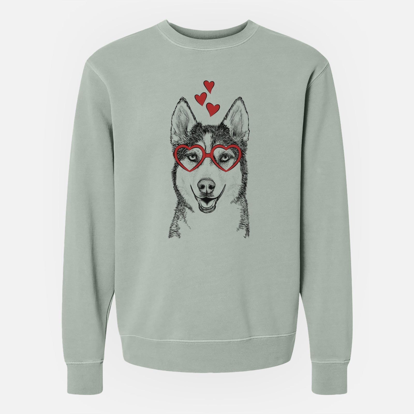 Valentine Kira the Siberian Husky - Unisex Pigment Dyed Crew Sweatshirt