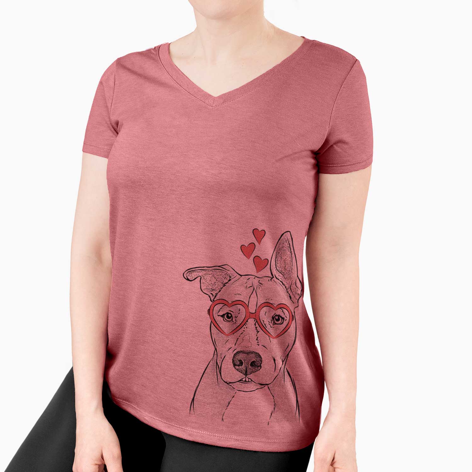 Valentine Kisses the Pitbull - Women's V-neck Shirt