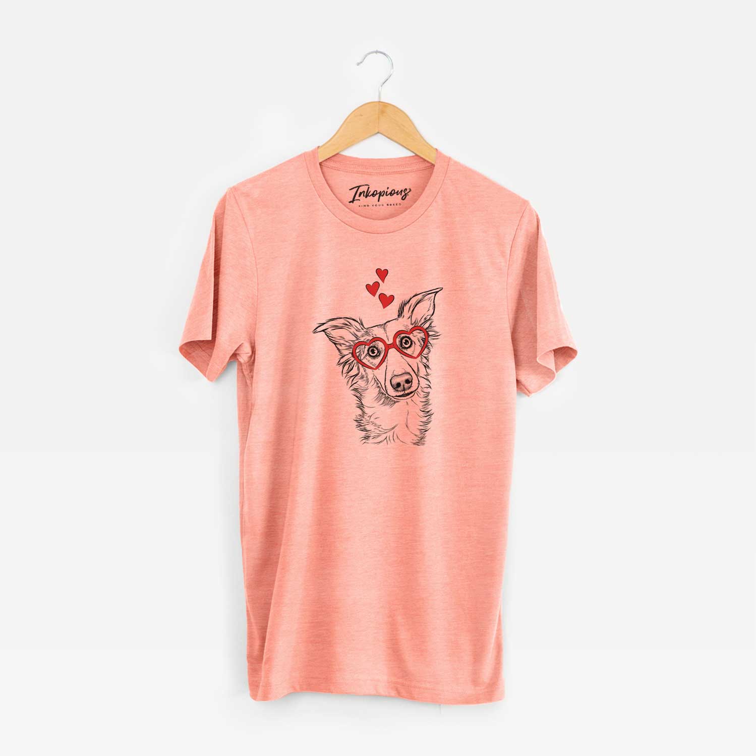 Hand-drawn sketch of Kyu the Windsprite wearing heart-shaped glasses on a Sunset Unisex crewneck