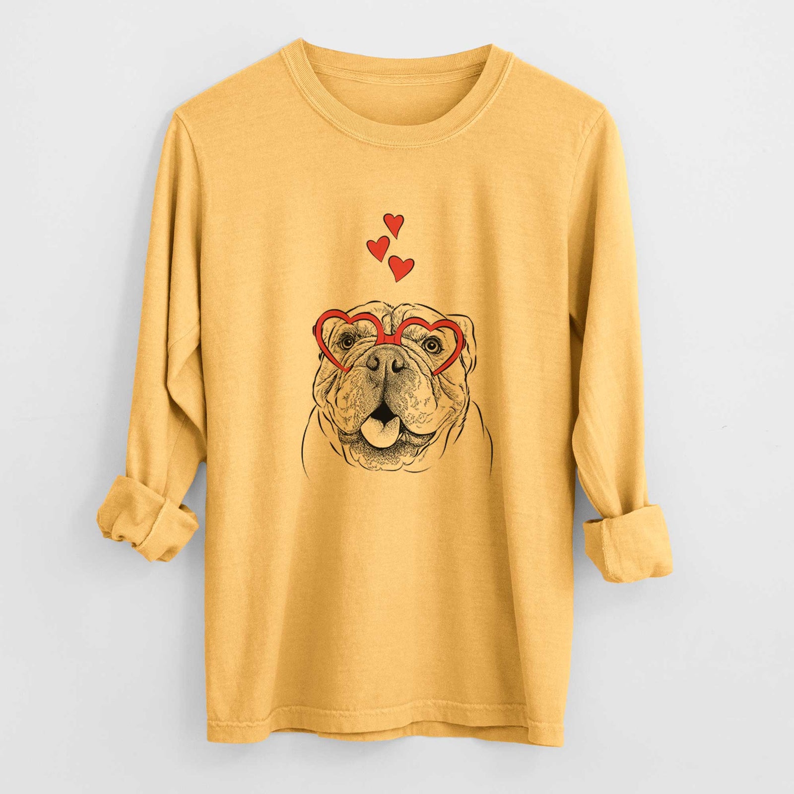 Valentine Louie the English Bulldog - Heavyweight 100% Cotton Long Sleeve