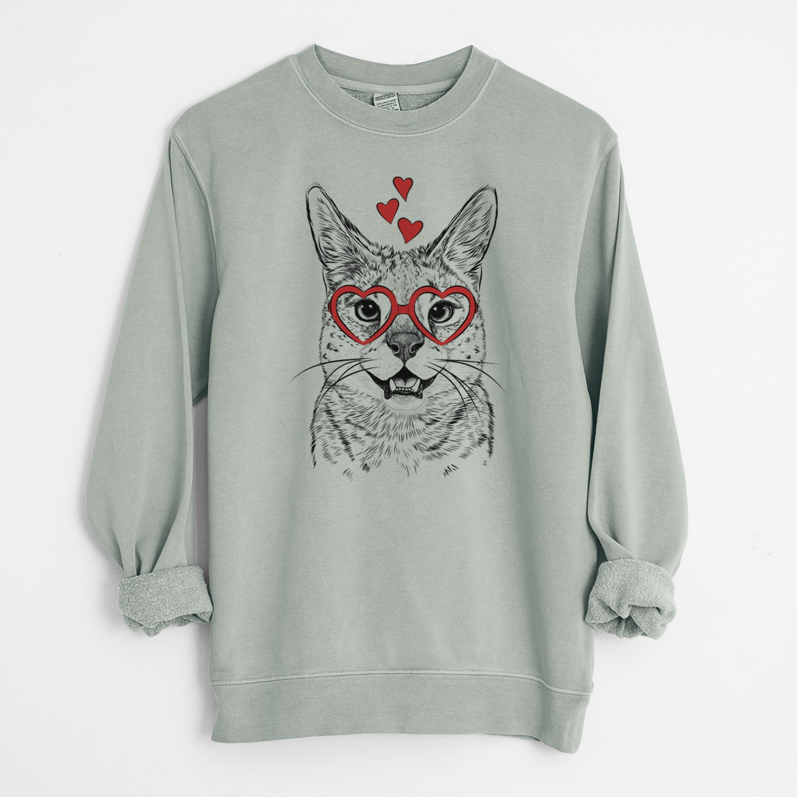 Valentine Lucky the Serval Cat - Unisex Pigment Dyed Crew Sweatshirt
