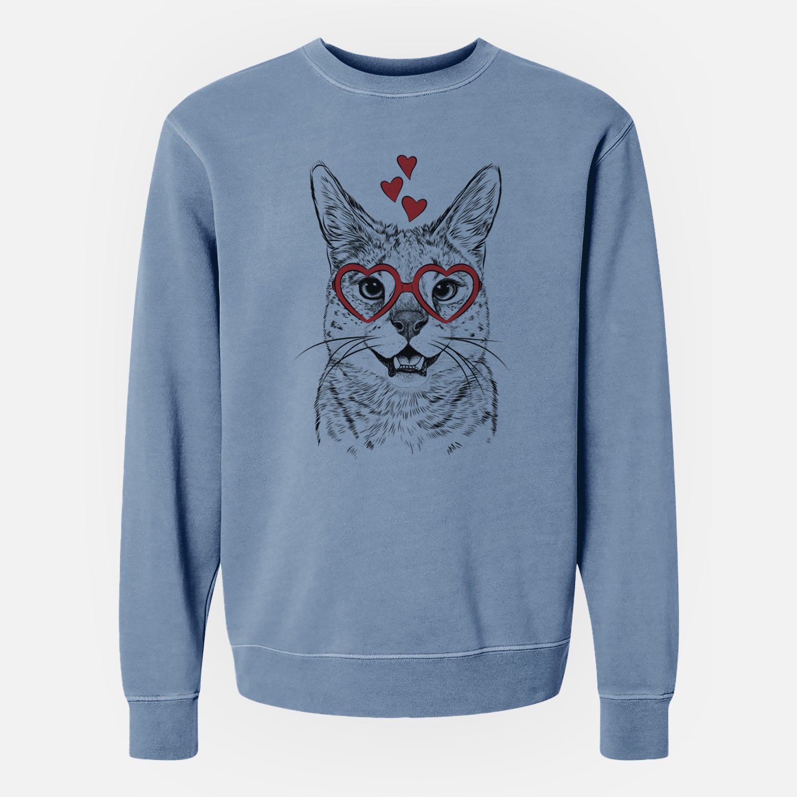 Valentine Lucky the Serval Cat - Unisex Pigment Dyed Crew Sweatshirt