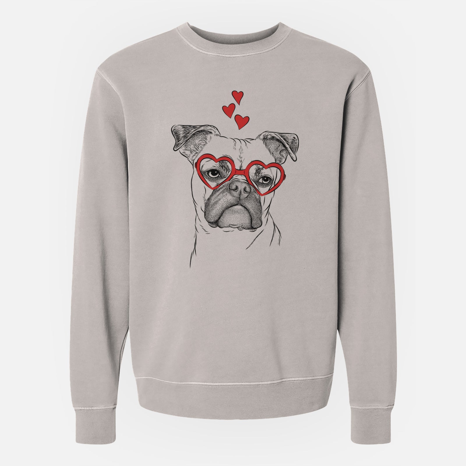Valentine Mack the Bugg (Boston Terrier/Pug) - Unisex Pigment Dyed Crew Sweatshirt