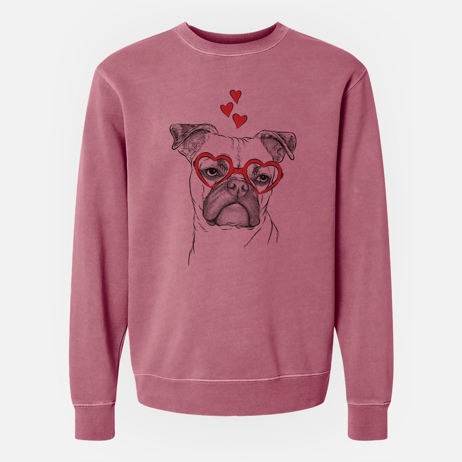 Valentine Mack the Bugg (Boston Terrier/Pug) - Unisex Pigment Dyed Crew Sweatshirt