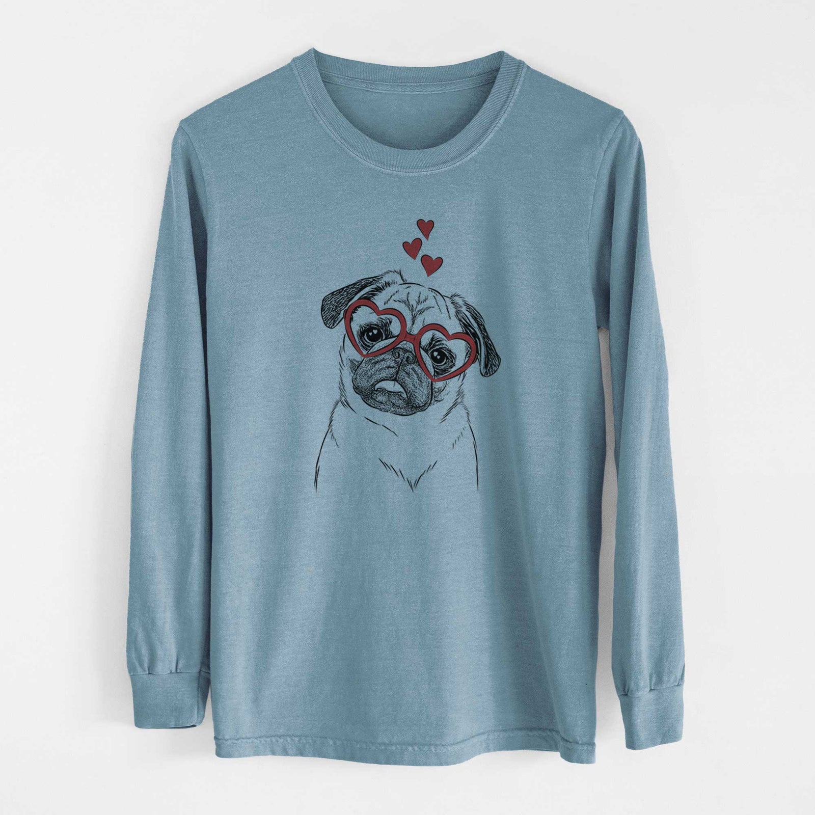 Valentine Macy the Pug - Heavyweight 100% Cotton Long Sleeve