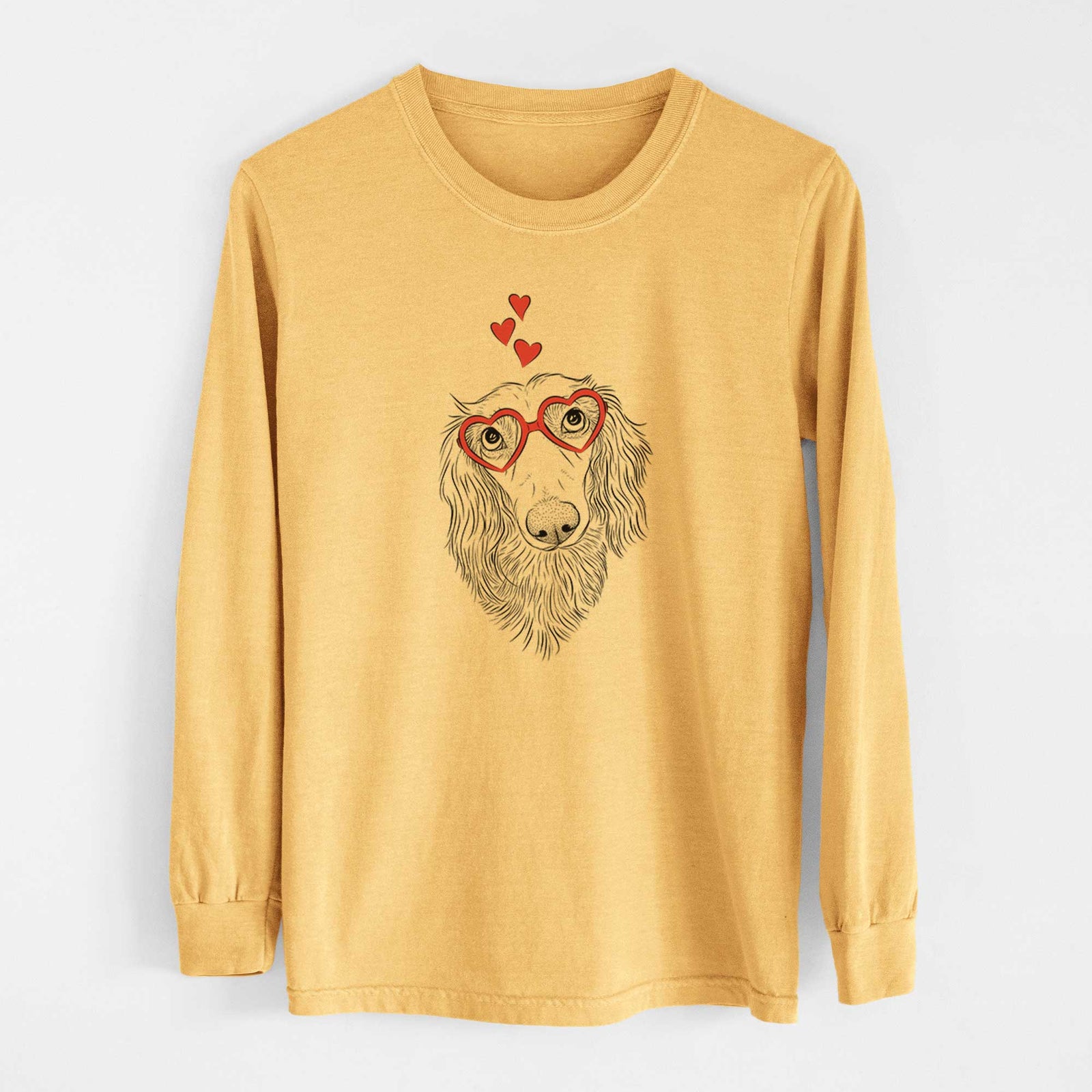 Valentine Mr. Rusty the Long Haired Dachshund - Heavyweight 100% Cotton Long Sleeve