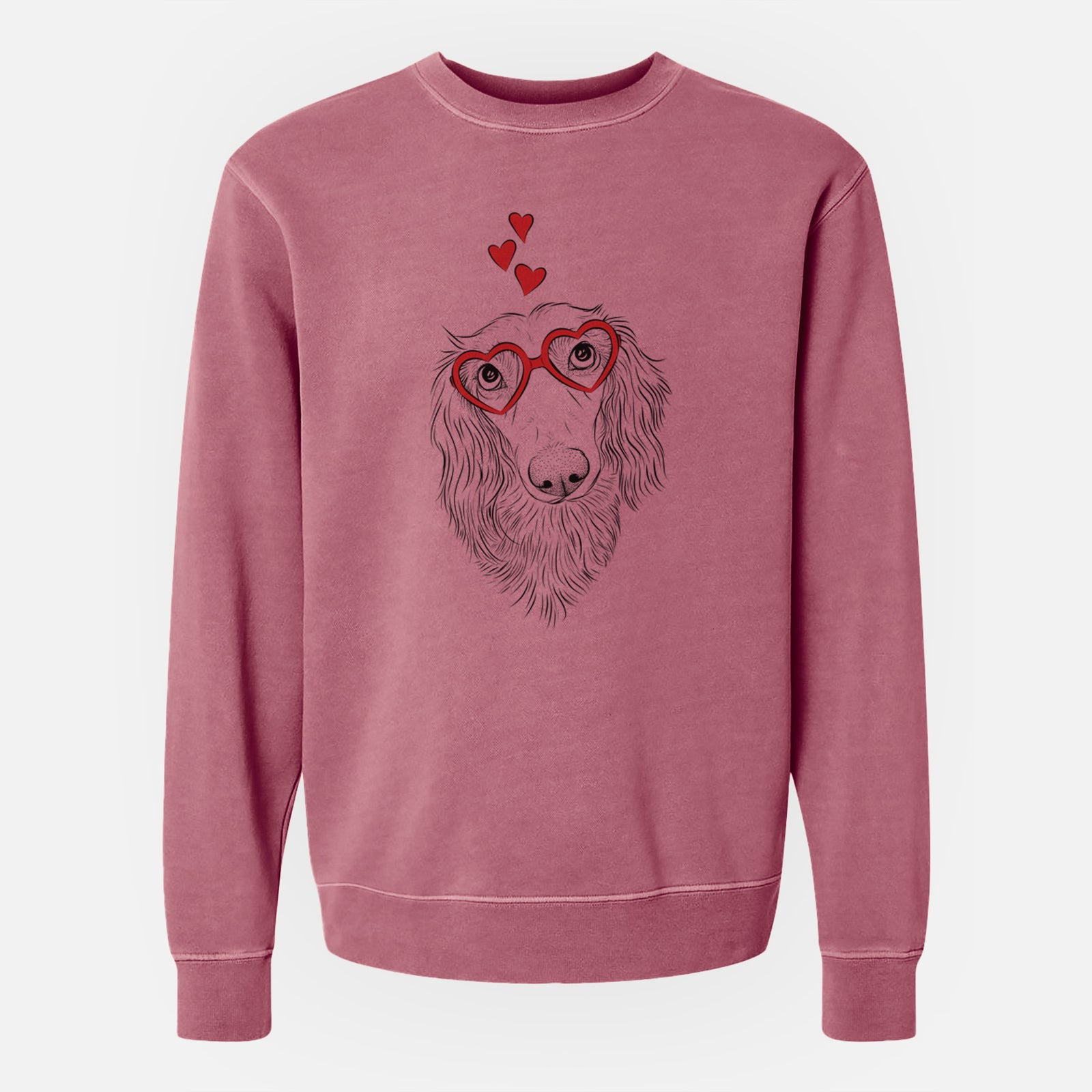 Valentine Mr. Rusty the Long Haired Dachshund - Unisex Pigment Dyed Crew Sweatshirt