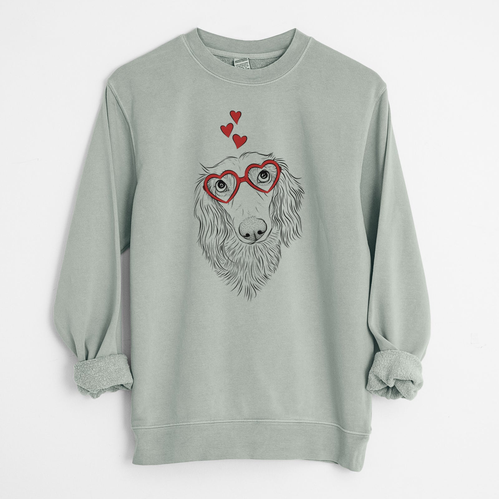 Valentine Mr. Rusty the Long Haired Dachshund - Unisex Pigment Dyed Crew Sweatshirt
