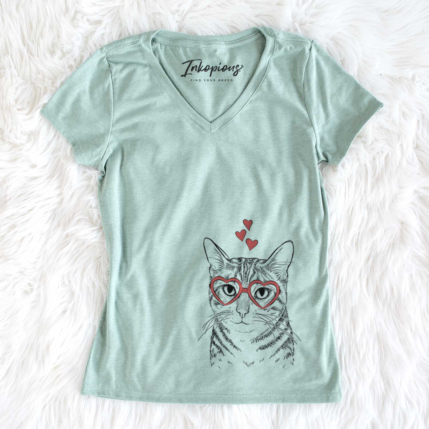 Valentine Nell the Tabby Cat - Women's V-neck Shirt