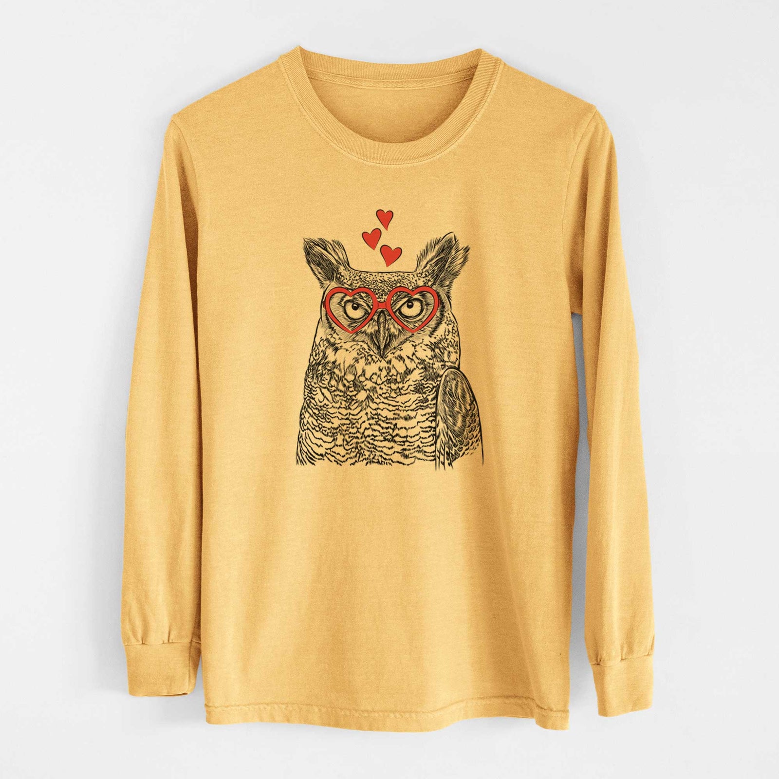 Valentine Ozwald the Grey Horned Owl - Heavyweight 100% Cotton Long Sleeve